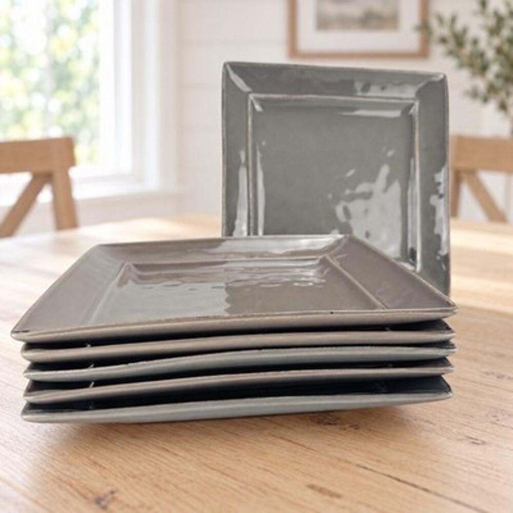 Pier 1 Martillo Fog Square Salad Plates Set of 6 Gray Taupe 8 Inch